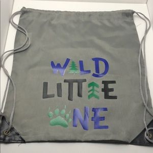 Gray Drawstring bag.